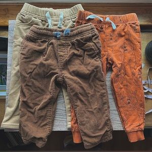 LOT three pairs of pants 12-18 months brown corduroys burnt orange dogs baby